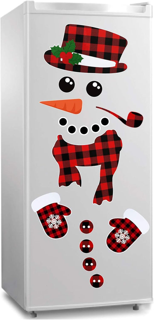 17Pcs Snowman Refrigerator Magnets, Christmas Decorations, Large Red Black Buffalo Plaid Fridge Magnet Stickers for