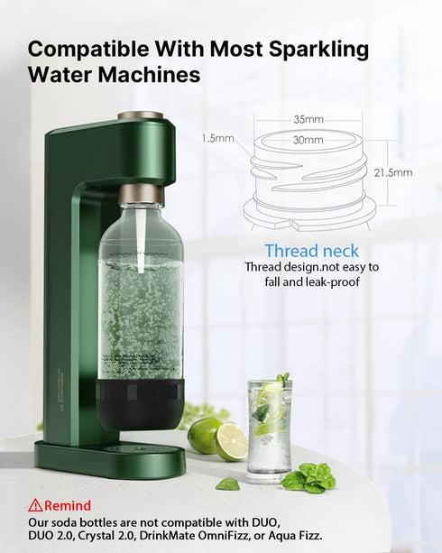 1 2 Pack, (1L) (1L) Soda Maker Bottles, Litre Reusable BPA Free Sparkling Water Bottles, Reusable Carbonating Bottles
