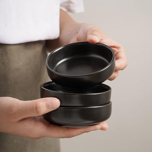 Selamica 3.3 Inch Ceramic Soy Sauce Dish, Dipping Bowls Set of 6 for Condiments, Sushi, Ketchup, BBQ, Matte Black