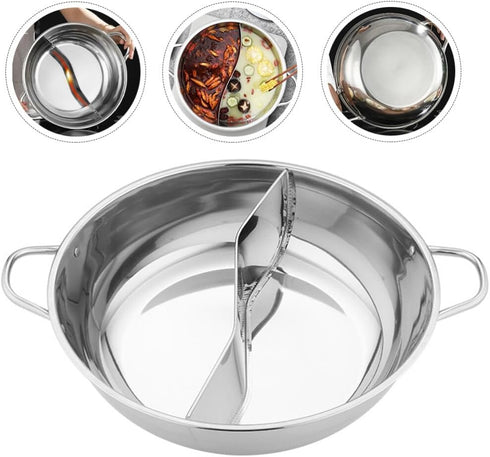 PACKOVE Double Flavor Hot Pot, Divided Stainless Steel Soup Pot, Dual Sided Shabu Shabu Pot for Home