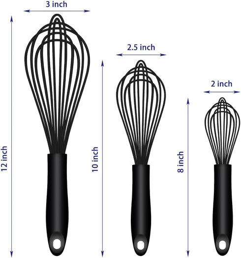 Dishwasher Safe Silicone Whisk Set of 3, Professional Kitchen Whisks for Cooking, Heat Resistant Balloon Egg Beater,