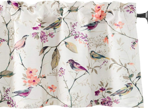 VOGOL Bird Pattern Kitchen Valances - Pocket Window Curtains for Living Room, 52 Inch Wide by 18 Inch Long