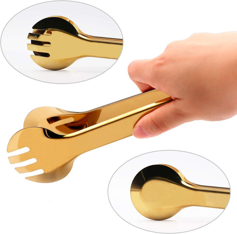4 PCS Stainless Steel Serving Tongs, 9 Inch Buffet Utensils for Salad, Appetizer, Dessert, Gold