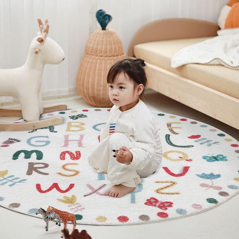 Poowe Room,4FT ABC Letters Children Educational Learning Area Rug,Alphabet Baby Crawling Mat Non-Slip Childrens Carpet