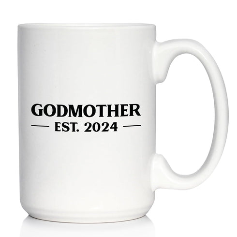 Godmother Est 2024 - New Godmother Coffee Mug Proposal Gift | Large 15oz White Ceramic Mug
