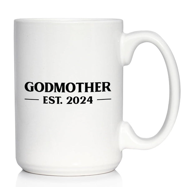 Godmother Est 2024 - New Godmother Coffee Mug Proposal Gift | Large 15oz White Ceramic Mug