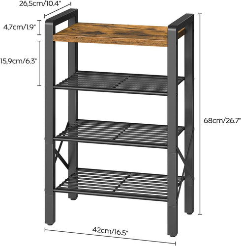 4-Tier 4-8 SS64BR YATINEY Narrow Shoe Rack, Tall Shoe Rack for Pairs, Slim Shoe Storage Organizer with Wooden Top
