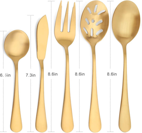 Matte Gold Serving Set - SHARECOOK 5-Piece 18/0 Stainless Steel Hostess Set, Dishwasher Safe
