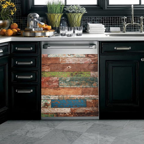 Old Wood Plank Dishwasher Magnetic Cover, Self Adhesive Magnet Refrigerator Decal, Home Appliances Decorative Stickers