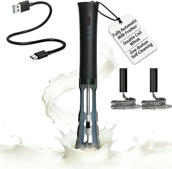 Milk Frother Handheld Rechargeable, Low Noise Electric Coffee Frother Wand with Stand,