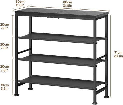 4-Tier Mavivegue Shoe Rack Organizer, Metal Shoe Storage with Non-Woven Fabrics Shelves and Wooden Top Board, Shoe Rack