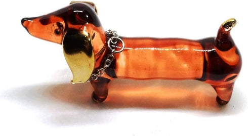Handmade 2" Blown Glass Dachshund Dog Figurines with Gold Trim, Collectible Miniature Art, Dollhouse Gift Ideas