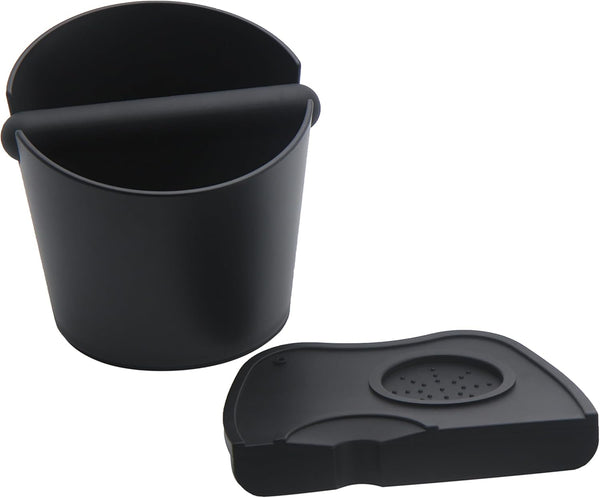 6.3 inch Large Espresso Knock Box, Silicone Tamper Mat Set with Removable Knock Bar for Home Office Barista Tools