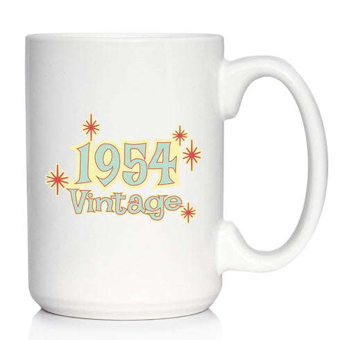 Vintage 1954 Fun 70th Birthday Coffee Mug Gifts for Men & Women Turning 70, Retro Large 15oz White Ceramic Mug.