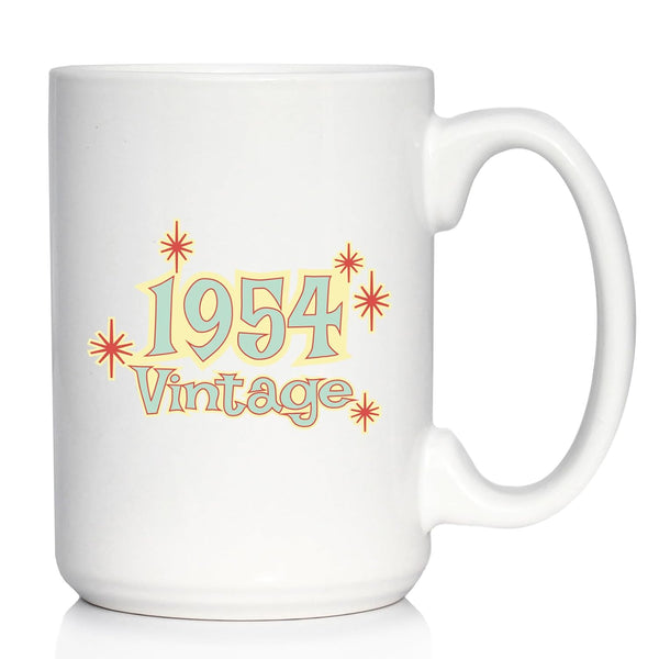 Vintage 1954 Fun 70th Birthday Coffee Mug Gifts for Men & Women Turning 70, Retro Large 15oz White Ceramic Mug.