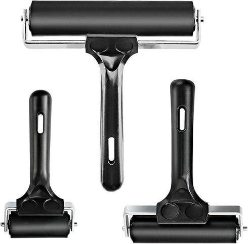 Yorwe Rubber Roller, Brayer for Anti Skid Tape, Print, Ink and Stamping Tools (2.5 & 4 & 6-Inch, Black)