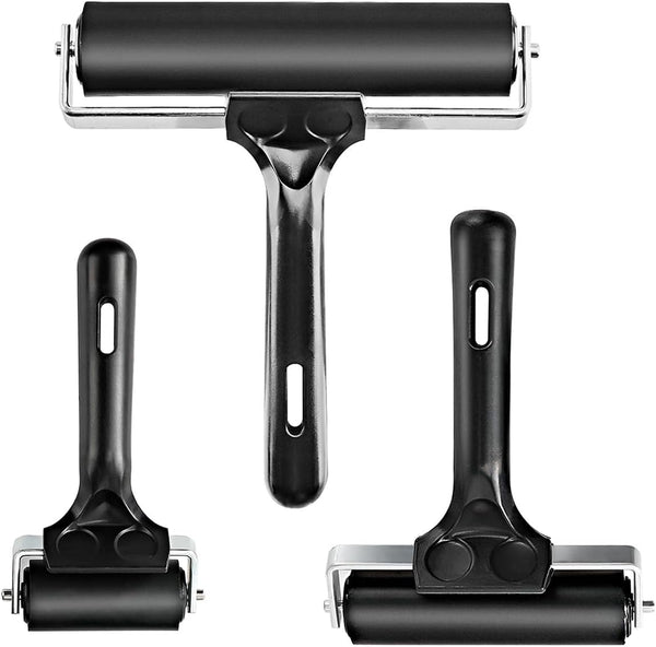 Yorwe Rubber Roller, Brayer for Anti Skid Tape, Print, Ink and Stamping Tools (2.5 & 4 & 6-Inch, Black)