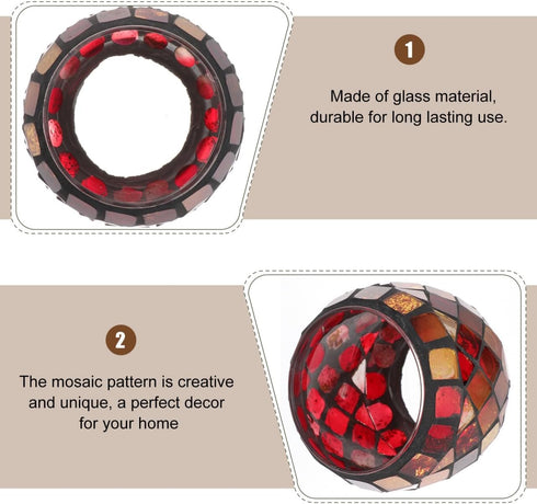 Uonlytech Glass Votive Candle Holder, Red Mosaic Tea Light Holders for Home, Vintage Glass Cup Ornament