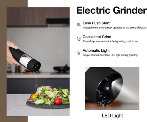 Set, 6 2packBlack+Cream Stainless Steel Rechargeable Electric Salt and Pepper Grinder USB Charging with Dust Cover