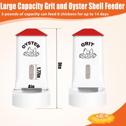 2 Pack Chicken Grit and Oyster Shell Feeder, Automatic PVC Chicken Feeder with Visual Window and Lid, Hanging Chicken