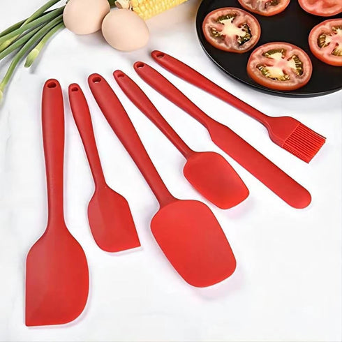 6 Pieces Silicone Spatula Set - Heat Resistant Kitchen Utensils, Food Grade Rubber for Nonstick Cookware (Red)