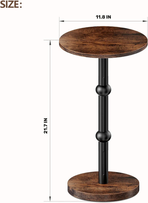 Drink Table, Small Round Side Table for Small Spaces, Modern Accent Round End Tables with Metal Leg, Thickened Wood