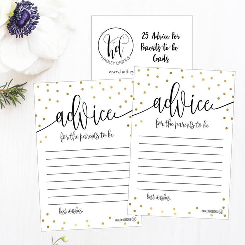Hadley Designs 25 Gold New Mommy or Parent Advice Cards, Keepsake Alternative Guestbook for Baby Shower