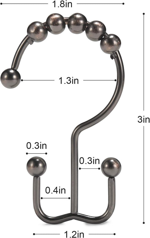 Goowin Shower Curtain Hooks, Rust Proof Stainless Steel Double Shower Curtain Rings for Curtains & Liners (Bronze)