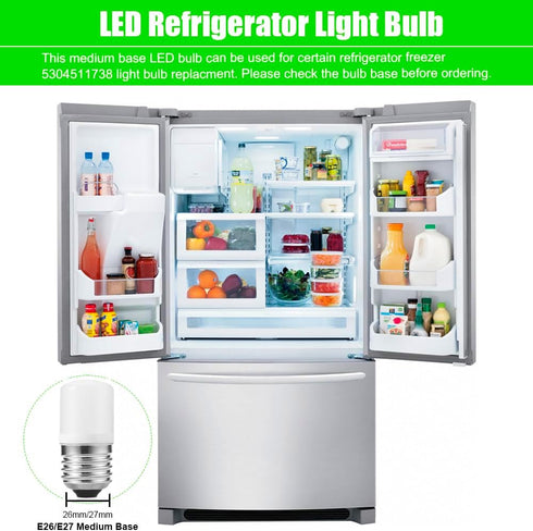 5304511738 LED Light Bulb for Frigidaire Refrigerator, E26 E27 Medium Base, 4W Cool White 6000K, 2-Pack Replacement Bulb