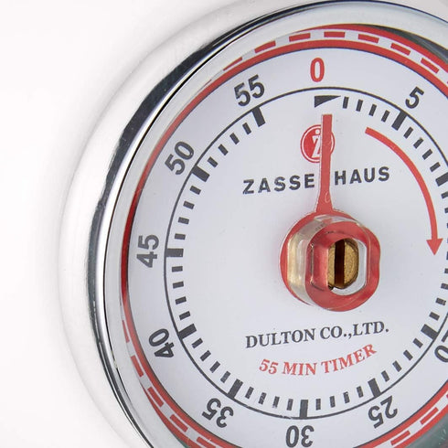 Zassenhaus Magnetic Retro Kitchen Timer, Classic Mechanical Cooking Timer in White