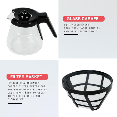 CAYNEL Drip Coffee Machine, 750ML Removable Water Reservoir, 5 Cups, Black