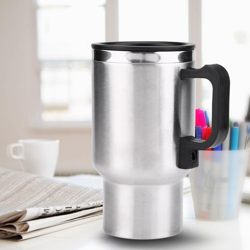 12V Electric Car Cup, 450ml Travel Heating Mug, Stainless Steel Coffee Tea Kettle for 12V Power Source