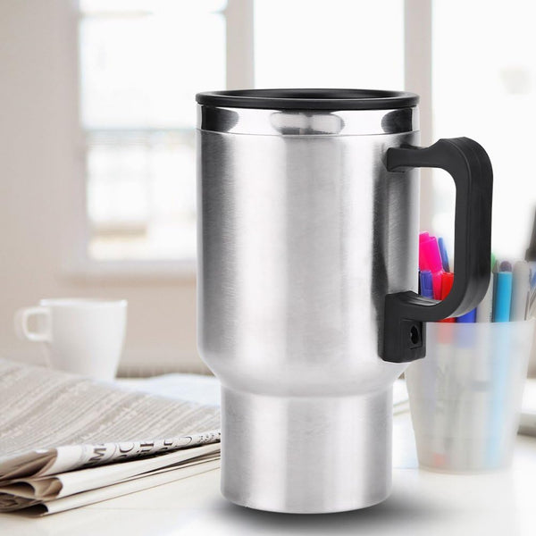 Car Kettle, 450Ml Electric Car Kettle, 12V Heated Travel Mug for Heating Water, Coffee, Milk, and Tea with Airtight Lid