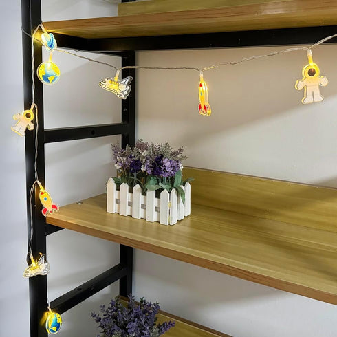 GUOCHENG Children's String Lights, Rocket Airplane UFO Spaceman Cartoon Light Strings, Planet Rocket Decoration