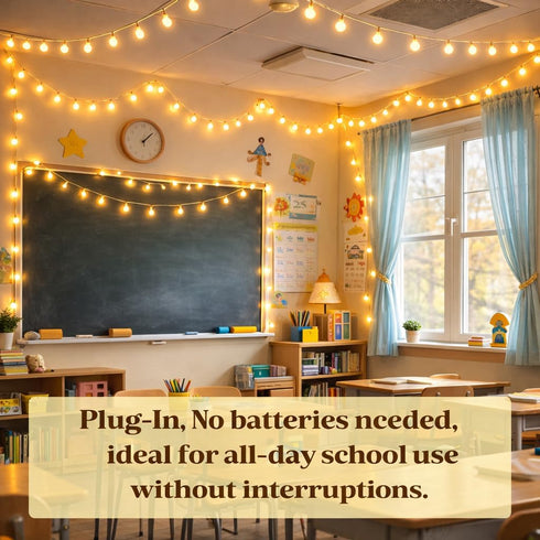 PJT 100 33ft 8 LED Hanging String Lights for Classroom Plug in Fairy Lights with Modes, Warm White String Lights