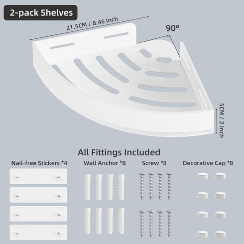 Wisfame 20LB Aluminium Shower Corner Shelves - Rustproof Shower Caddy No Drilling Installation Shampoo Holder, White