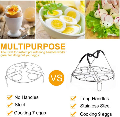 Instant Pot Accessories Egg Steamer Rack Trivet with Heat Resistant Handles, Stainless Steel for 5, 6, 8 Quart &