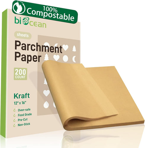 200Pcs Unbleached Parchment Paper Sheets, 12x16In Precut Heavy Duty Non-Stick Cooking Paper for Baking Supplies