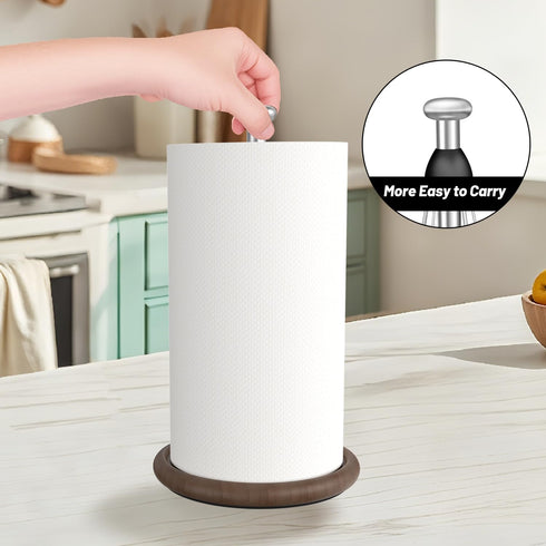 Countertop VEHHE Wooden Paper Towel Holder with Weighted Base, One-Handed Tear Paper Towel Holder Stand with Damping