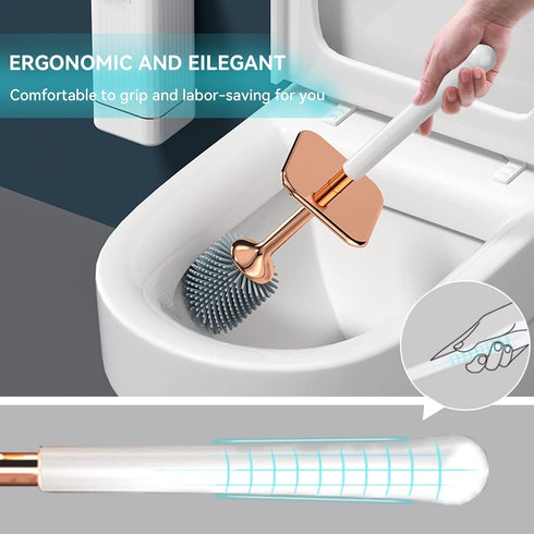 Toilet Brush and Holder, Elegant 2 Pack Silicone Toilet Bowl Brush Set with Ergonomic Long Handle, Modern Bathroom