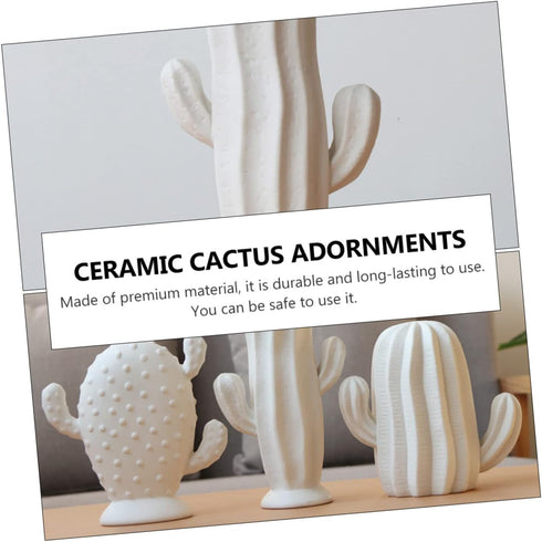 VOSAREA Ceramic Cactus Figurine Minimalist Cactus Statue Jewelry Holder Centerpiece Ornament for Home Office Decor