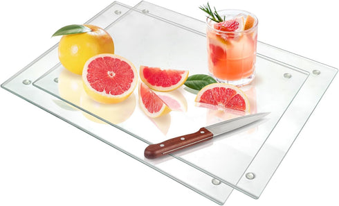 Tempered Glass Cutting Boards, 2PCS 12x16 inch Clear Non-Slip Boards for Kitchen Counter, Heat-Resistant, Easy to Clean