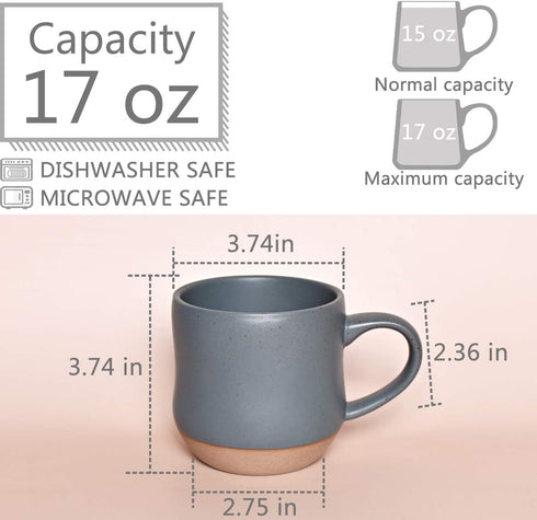 Bosmarlin Large Stoneware Speckled Coffee Mug, 17 Oz Ceramic Tea Cup, Dishwasher and Microwave Safe, Blue