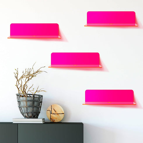 9 Inch Pink,4 Weysat Floating Shelves for Wall Acrylic Small Wall Hanging Shelves Adhesive Screwless Display Holder