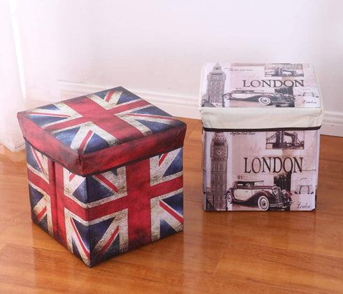 feb.7 Storage Ottoman,Folding Stools Foot Rest, Storage Boxes Coffee Table, Faux Leather British Retro Household