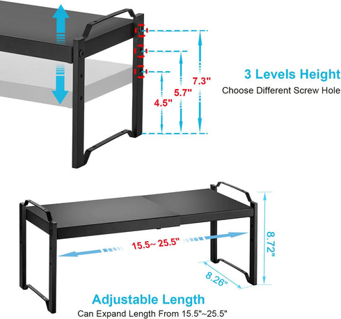 X-cosrack 1 Pack Countertop Countertop Counter Length:25.5" Expandable Cabinet Shelves, Stackable Shelves Organizers
