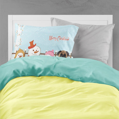 Caroline's Treasures Merry Christmas Carolers Pug Brown Fabric Pillowcase, Standard Size, Lightweight, Easy Care