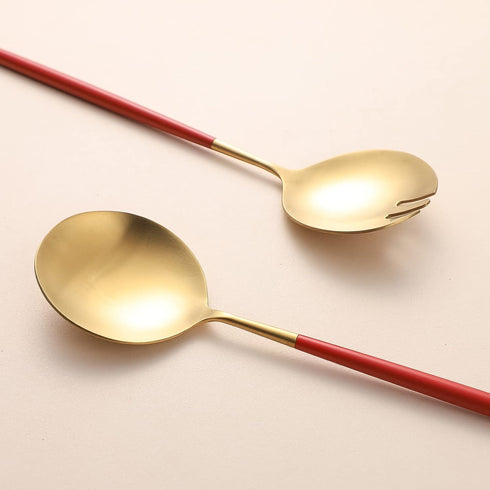 Salad Servers Set, 11.41 Inch Spoon and Fork, 18/10 Stainless Steel with Titanium Plating (Red Gold)