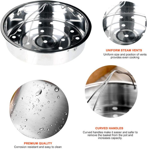 Secura Stainless Steel Electric Pressure Cooker, 6-quart, Steam Rack Steamer Basket Insert Set