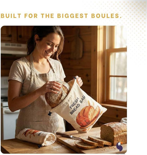 2 Pack, 17"x13" Extra Large Reusable Bread Bags for Homemade Bread - Washable & Freezer Safe Sourdough Storage, Double